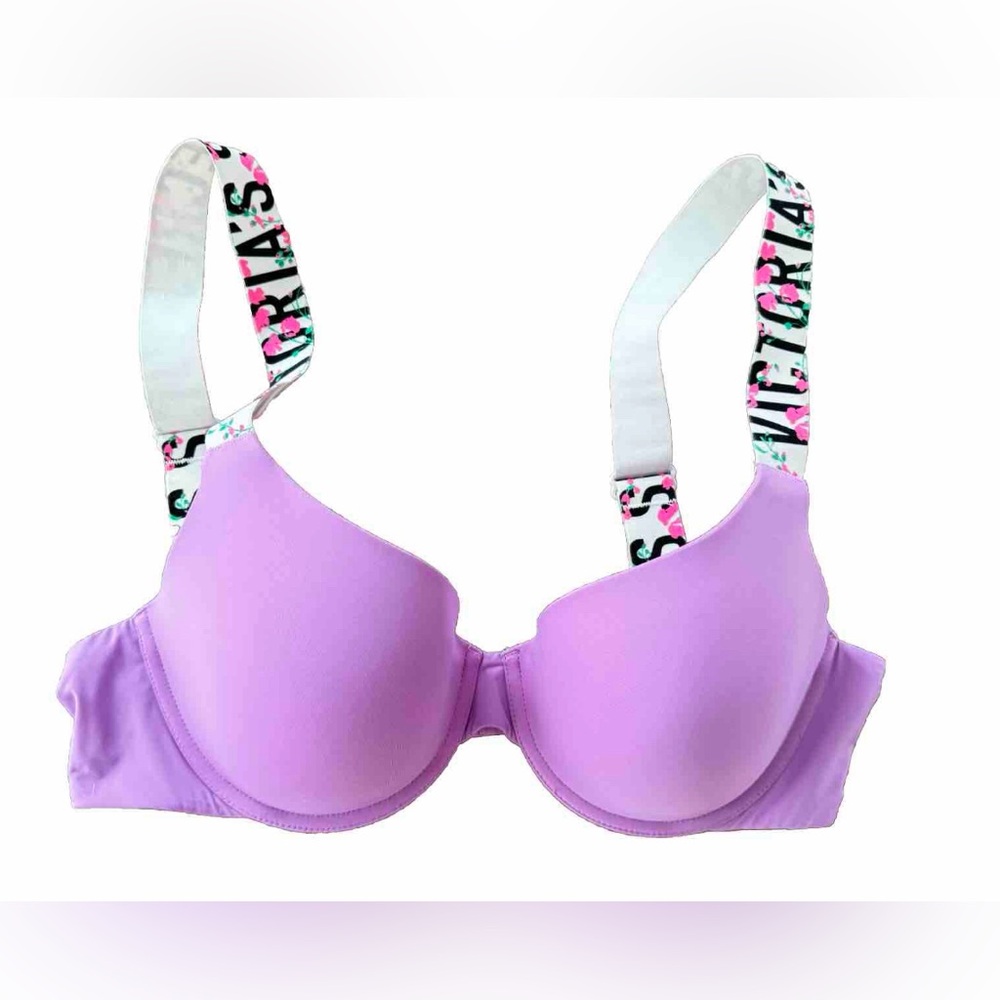 NWOT Victoria's Secret Bra|T-shirtLightlyLinedDemi|34C|Lilac+Floral&black Straps